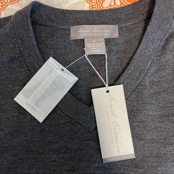 NWT Daniel Cremieux Men Signature V-Neck 100% Merino wool sweater Dark Gray - Picture 7 of 10